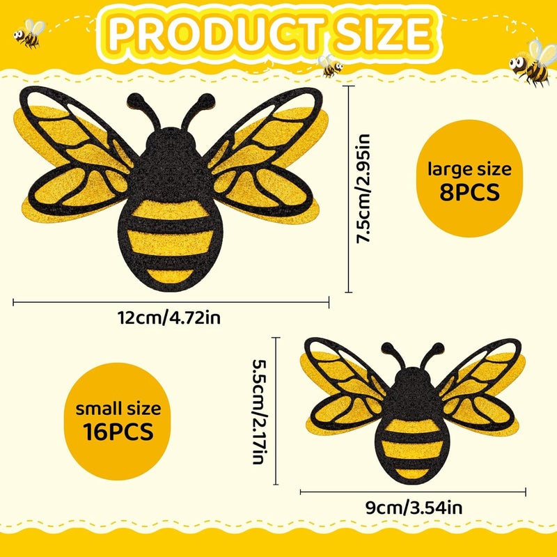 Pretwad 24 PCS 3D Bee Wall Stickers - 2 Size Realistic Honey Bee Decor, Tiny Bees Wall Decals Double Layer, Removable 3D Honey Bees Stickers for Home, Party,Crafts, Embellishments, Clings & Nursery - Image 2